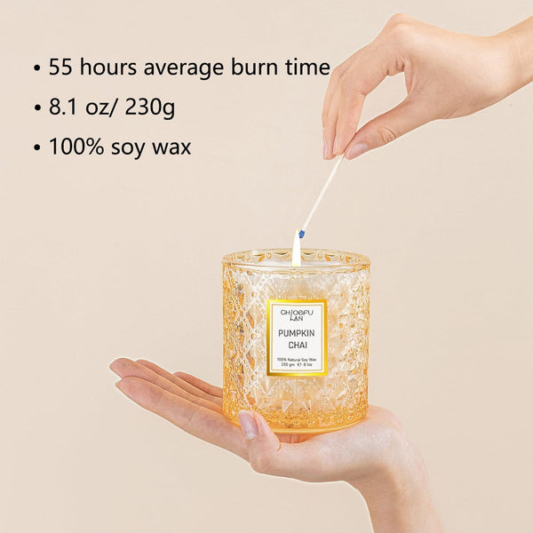 Pumpkin Chai Candles Halloween Candle Gift, Farmhouse Candles for Home, Luxury Scented Soy Jar Fall Candle with up to 55 Hour Long Lasting, Home Decor, Barn Fall Decor Pottery, 8.1Oz2