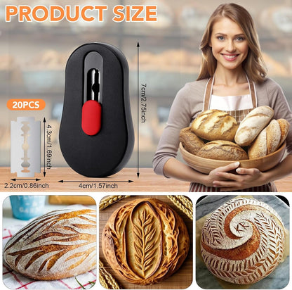 Magnetic Bread Lame with Extractable Blade - 20 Razor Blades,Dough Scoring Tool for Sourdough Breads Baking & Bread Making Tools3
