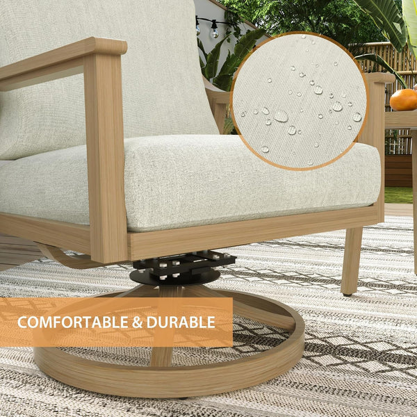 4-Piece Outdoor Patio Furniture Set for 5, Aluminum Outdoor Conversation Set Includes 1 Three-Seater Sofa, 2 Swivel Chairs, and 1 Coffee Table, Perfect for Porch, Deck, Garden, (Beige)8