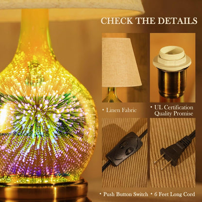 Table Lamp, Desk Lamp Bulb Included - Modern Lamp with Unique Lampshade, Handmade 3D Effect Glass Base - Perfect Table Lamp in Bedroom, Bedside, Living Room, Office (E12 LED Bulb Included)5