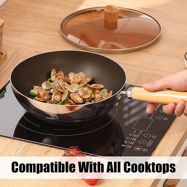 Titanium Wok with Lid, Non Stick Titanium Pans for Cooking, Ultra-Durable, Scratch-Resistant, Even Heating Frying Pans, Compatible with All Cooktops, Stainless Woks,7.87In6