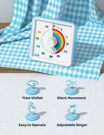 Visual Timer for Kids, 60 Minute Rainbow Countdown Timer, Blue | Non-Ticking, 3 Volume Levels with Mute Function, Timer for Kitchen Cooking Classroom ADHD, 2 AAA Batteries Included4