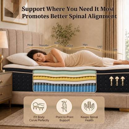 14 Inch Queen Size Firm Hybrid Mattress in a Box, Cooling Gel Memory Foam & Pocket Springs, Upgrade Zoned Support, Motion Isolation&Pressure Relief, Certipur-Us, Fiberglass-Free,365-Night Trial5