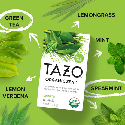 TAZO Organic Zen Green Tea, Caffeinated Tea with Refreshing Lemongrass & Spearmint, 16 Total Bags3