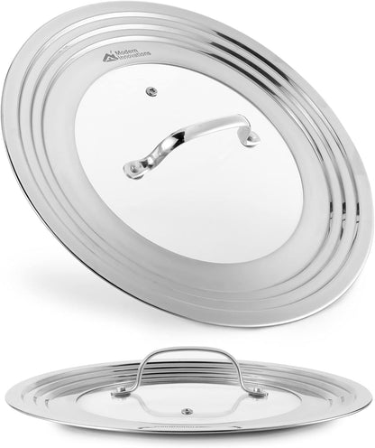 Universal Lid with Tempered Glass Top for Pots & Pans, Fits 8.25, 9, 10, 11, and 12 Inch Cookware - Large Replacement Frying Pan Cover, Cast Iron Skillet Lids - Stainless Steel1