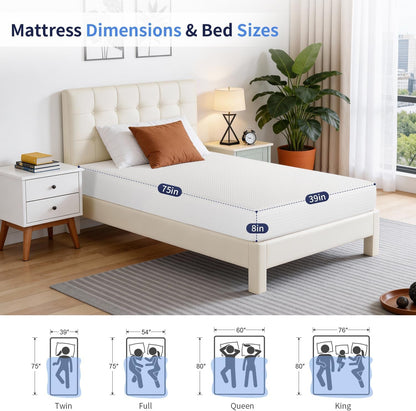 | 8 Inch Twin Mattress | Medium Firm | Gel Memory Foam | White | Dual Construction | Pressure Relief, Cooling Foam, Removable and Washable Cover | Bed in a Box, Certipur-Us Certified6