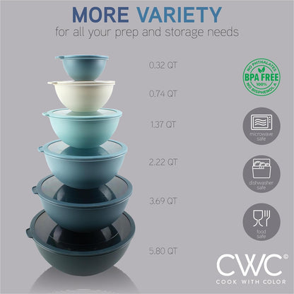 Mixing Bowls with Lids - 12 Piece Plastic Nesting Bowls Set Includes 6 Prep Bowls and 6 Lids, Microwave Safe Mixing Bowl Set, Blue Tritan Lid3