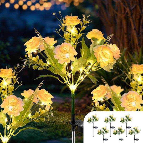 6 Pack Solar Garden Lights Outdoor, 42" Tall 42 Leds Hibiscus Solar Flower Lights, IP65 Waterproof Decorative Landscape Lighting for Pathway Patio Yard Walkway Decor (Warm White)1