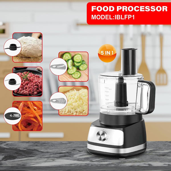Ironblade Series 5-In-1 Food Processor, 1.5L Bowl, 4-Speed Control, Multi-Functional for Slicing, Shredding, Chopping, Kneading6