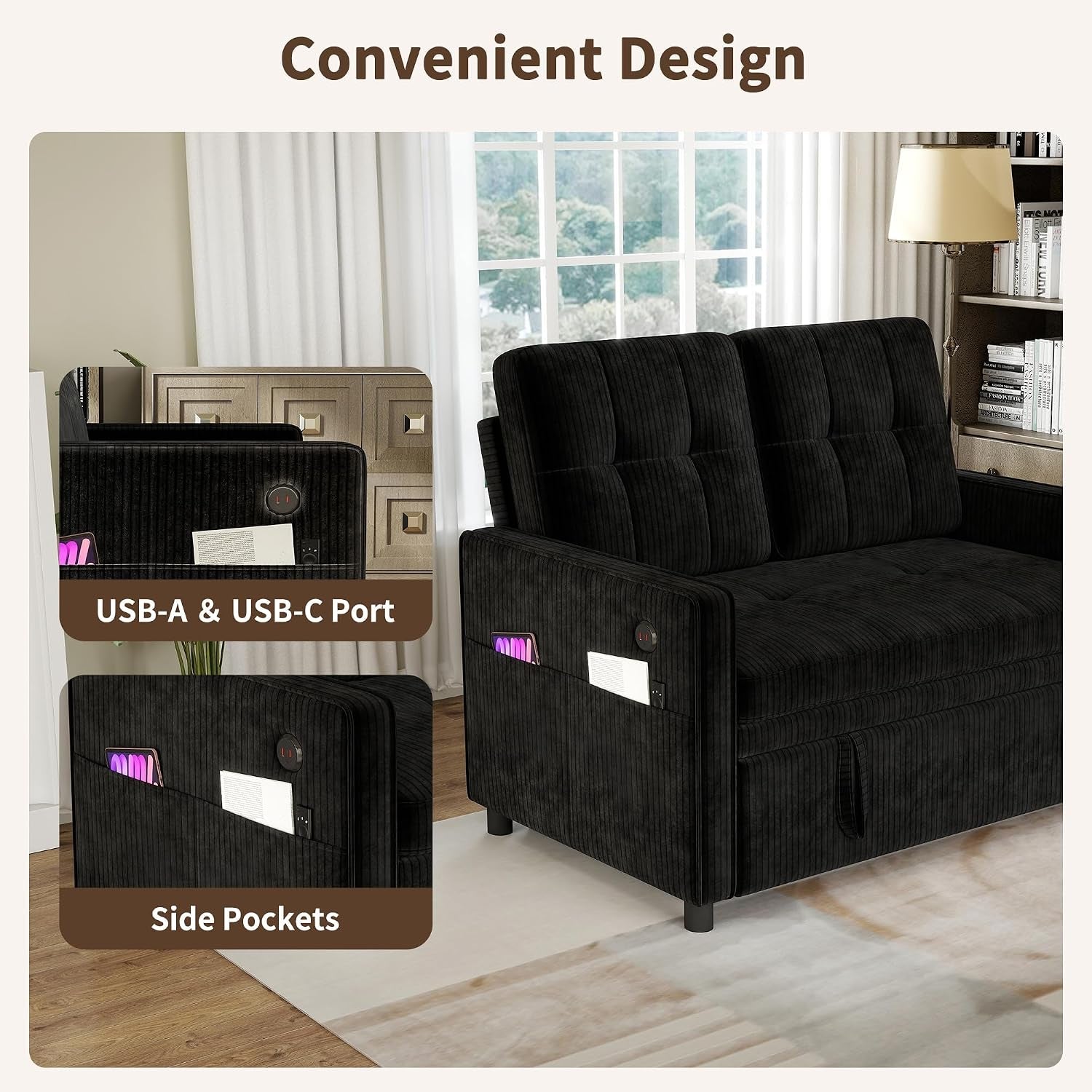 3-in-1-convertible-sleeper-sofa-bed-corduroy-pull-out-couch-black