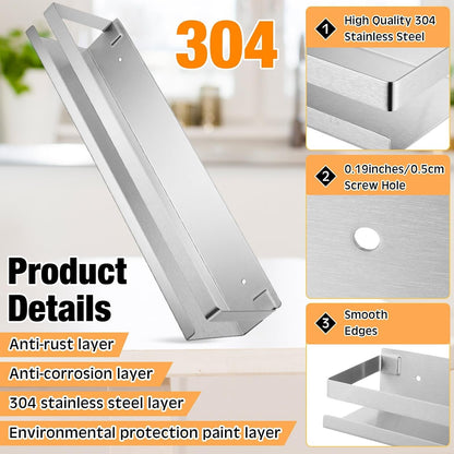 4 Pieces Stainless Steel Shelf Bathroom Shower Floating Shelves Wall Mounted Shower Caddy Basket Shelf Storage Organizer Shelves for Bathroom, Kitchen, Living Room, Silver, 15.75 Inch3