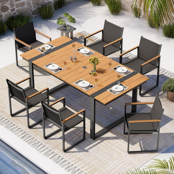 Full Grounded Outdoor Dining Set, Aluminum Patio Table and Chairs1