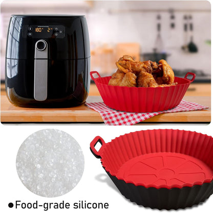Air Fryer Silicone Liners Pot,8 Inch Air Fryer Basket Liners, Silicone Baking Tray Pots for 3 to 5 Qt for Air Fryer Oven Reusable Baking Tray Oven Accessories (Red+Black)4