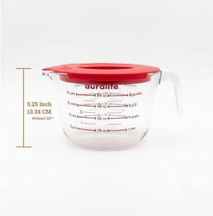 Auralite 8-Cup Borosilicate Glass Measuring Cup with Lid, 2 Quart, 2 Litre Large Glass Measuring Cup - Kitchen Mixing Bowl Liquid Measure Cups Glass Bakeware Set, Punch Bowl, Batter Bowl, 2Qt, 2L2