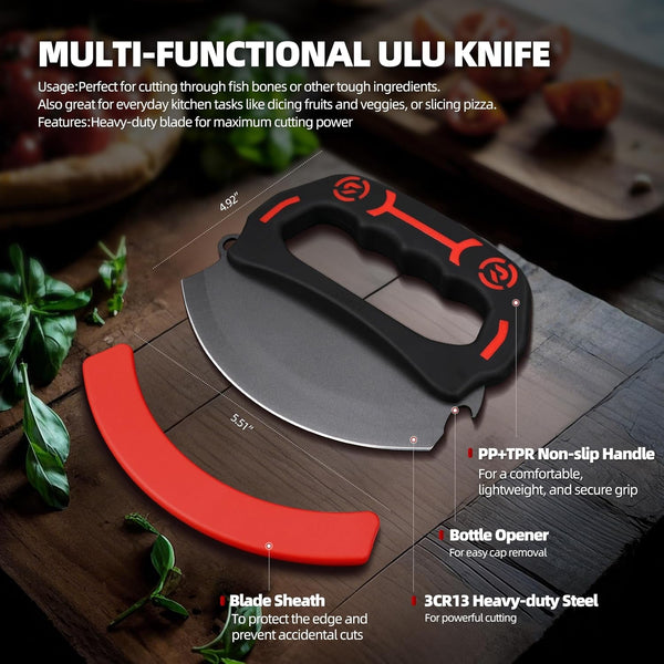 Ulu & Fillet Knife Set – 5”, 7”, 9” German High Carbon Steel Blades with Sheaths, Non-Slip Handles, Honing Rod & Carry Bag, Mezzaluna Knife for Kitchen, BBQ, Camping & Fishing, Gift for Father'S Day2