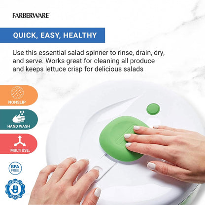 Easy to Use Pro Pump Spinner with Bowl, Colander and Built in Draining System for Fresh, Crisp, Clean Salad and Produce, 6.6 Quart, Green2