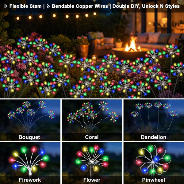Solar Garden Lights Outdoor, Upgraded Solar Swaying Starburst Light Waterproof with 2 Modes, Solar Fairy Firework Lights for Yard Patio Pathway Flowerbed Balcony Garden Decoration (Multicolor, 2 Pack)5