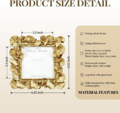 4X4 Picture Frame Small Gold Square Frame, Vintage Ginkgo Leaf3