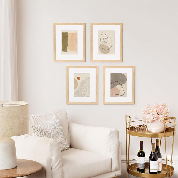 Solid Wood 8X10 Picture Frame with Mat, Natural, 4 Pack4