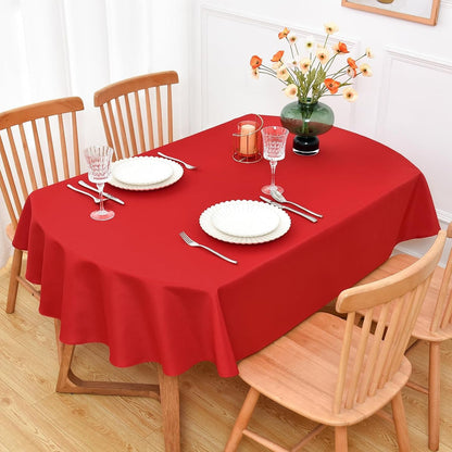 Red Oval Tablecloth 60 X 84 Inch, Washable Christmas Table Cloth2