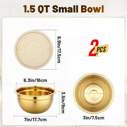 1.5 QT Stainless Steel Mixing Bowls with Lids, 2 Pack, Gold2
