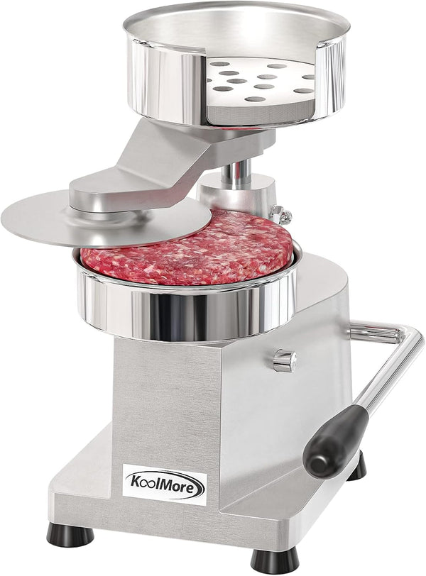 Burger Press Patty Maker for 5” Hamburgers, Stainless-Steel Manual Forming Machine for Personal and Commercial Foods, Heavy Duty Processor, Includes Pattie Papers (CHM-5), Silver1