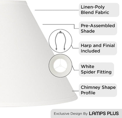 Pre-Assembled Denni Large White Linen Chimney Lamp Shade 6X17X11.5 (Spider) | 6" Top X 17" Bottom X 10" High X 11.5" Slant Replacement for Table + Floor Lamps round Fabric Harp + Finial3