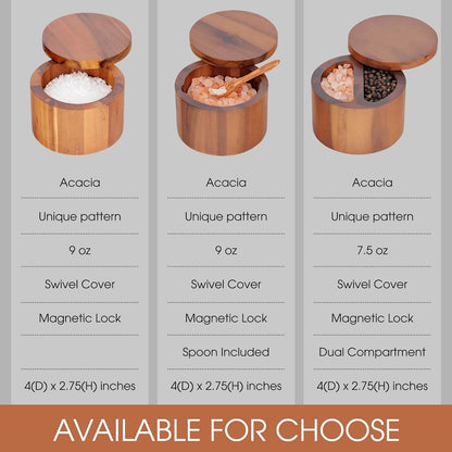 Acacia Wood Salt Cellar, 9 Oz Salt Box with Swivel Lid, Spice Jar5