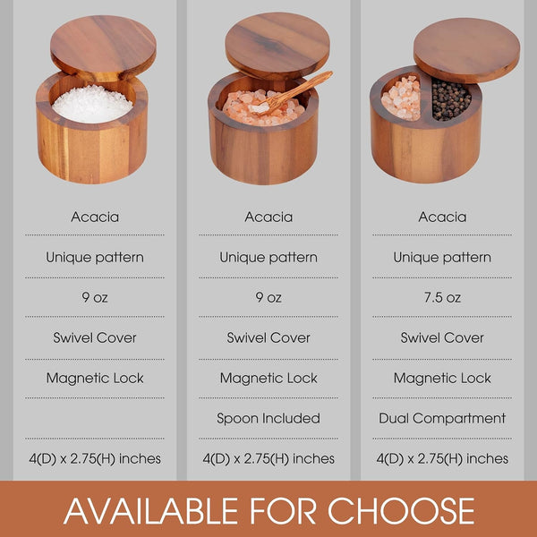 Acacia Wood Salt Cellar, 9 Oz Salt Box with Swivel Lid, Spice Jar5