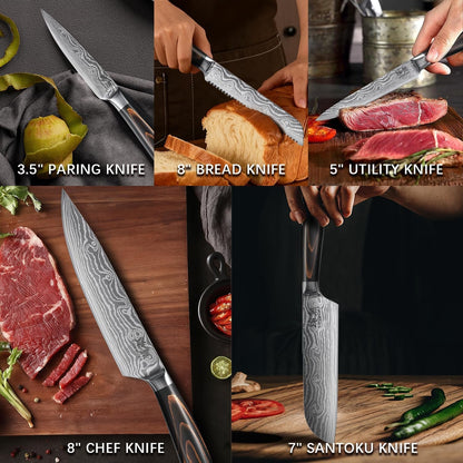 5-Piece Kitchen Knife Set | High-Carbon Stainless Steel, Chef Knives, Pakkawood Handles, Gift Box6