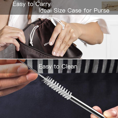 Set of 16 Reusable Stainless Steel Straws with Travel Case Cleaning Brush Silicone Tips Eco Friendly Extra Long Metal Straws Drinking for 20 24 30 Oz Tumbler, Silver6