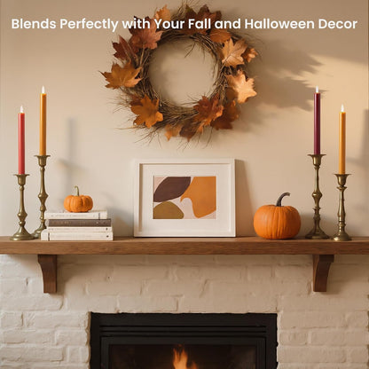 Fall Flameless Taper Candles with Remote and Timer, 10" 6Pk LED Candlesticks, Battery Operated Thanksgiving Candles with 3D Flickering Flame, Bordeaux, Terra Cotta & Caramel (Autumn Harvest)2