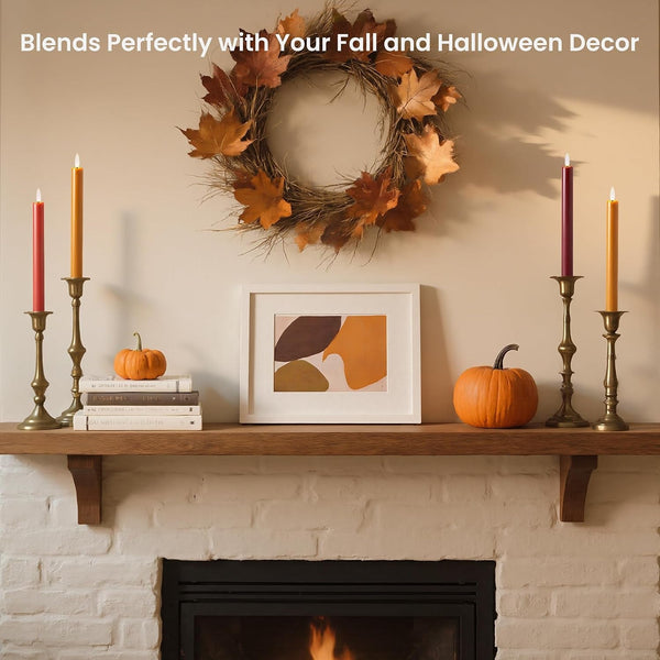 Fall Flameless Taper Candles with Remote and Timer, 10" 6Pk LED Candlesticks, Battery Operated Thanksgiving Candles with 3D Flickering Flame, Bordeaux, Terra Cotta & Caramel (Autumn Harvest)2