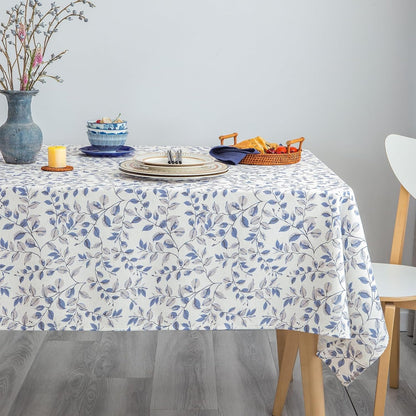 Rustic Tablecloth Classic Plant Leaf Printed Linen Fabric Table Cover Farmhouse Decoration 52X70 Inches Rectangle/Oblong Blue for Kitchen Dining1