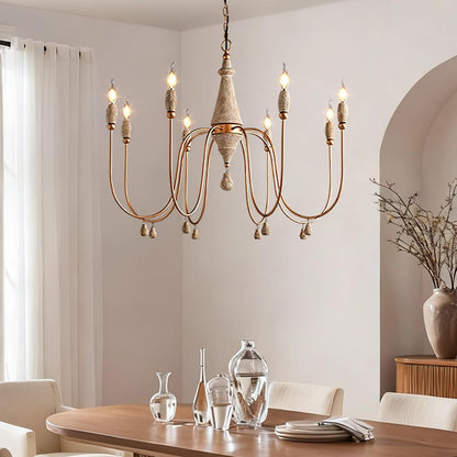 38.2" French Country Chandelier, Modern Farmhouse 8-Light Candle-Style Chandeliers Wood Pendant Light Fixture for Dining Room Living Room1