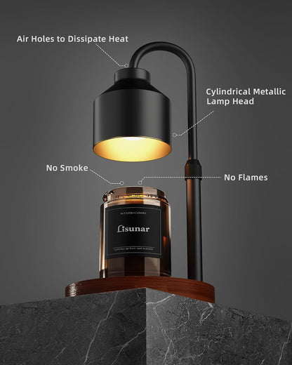 Electric Candle Warmer Lamp Black, Candle Lamp Warmer with Timer, Wax Warmer Lamp for Jar Candles, Adjustable Height Candle Light Warmer with 2 Bulbs2