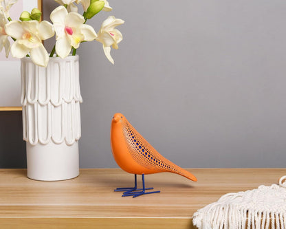 Bird Figurine, Modern Sculpture and Statues for Home Decor, Animal Statues for Bookshelf, Table, Entryway, Fireplace, Resin Decorative Sculpture with Chic Polka Dots Art Design (Orange)7