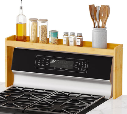 Bamboo over the Stove Spice Holder Shelf, 31.5" Kitchen Organizer Stove Spice Top Rack, 11.6" Height Countertop Storage, over Oven Back Sink Organization Shelf, Natural1