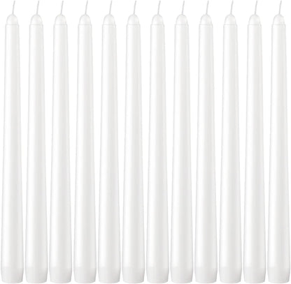 Dripless Taper Candles - Unscented White Candles Bulk - Candle Sticks Long Burning 7.5-8 Hours - for Candlesticks, Dinner Table, Vigil, Advent, Christmas, Thanksgiving, Kwanzaa - 12 Pack,10 Inch Tall1