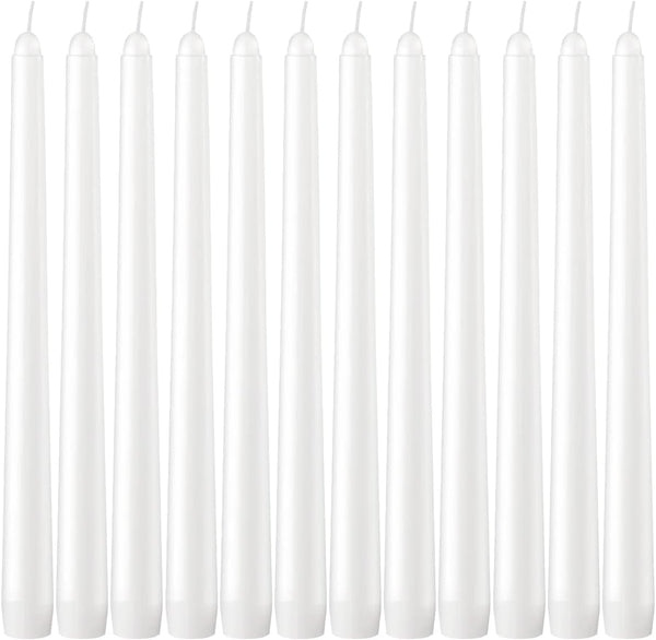 Dripless Taper Candles - Unscented White Candles Bulk - Candle Sticks Long Burning 7.5-8 Hours - for Candlesticks, Dinner Table, Vigil, Advent, Christmas, Thanksgiving, Kwanzaa - 12 Pack,10 Inch Tall1