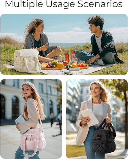 Lunch Bag Women, Double Deck Insulated Lunch Box, Camel5