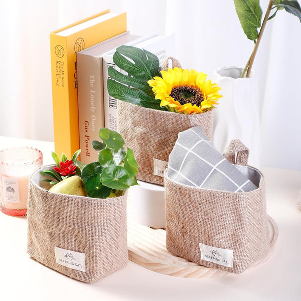 Small Cotton and Linen Hanging Storage Basket for Desktop, Ideal for Organizing Keys and Miscellaneous Items.3