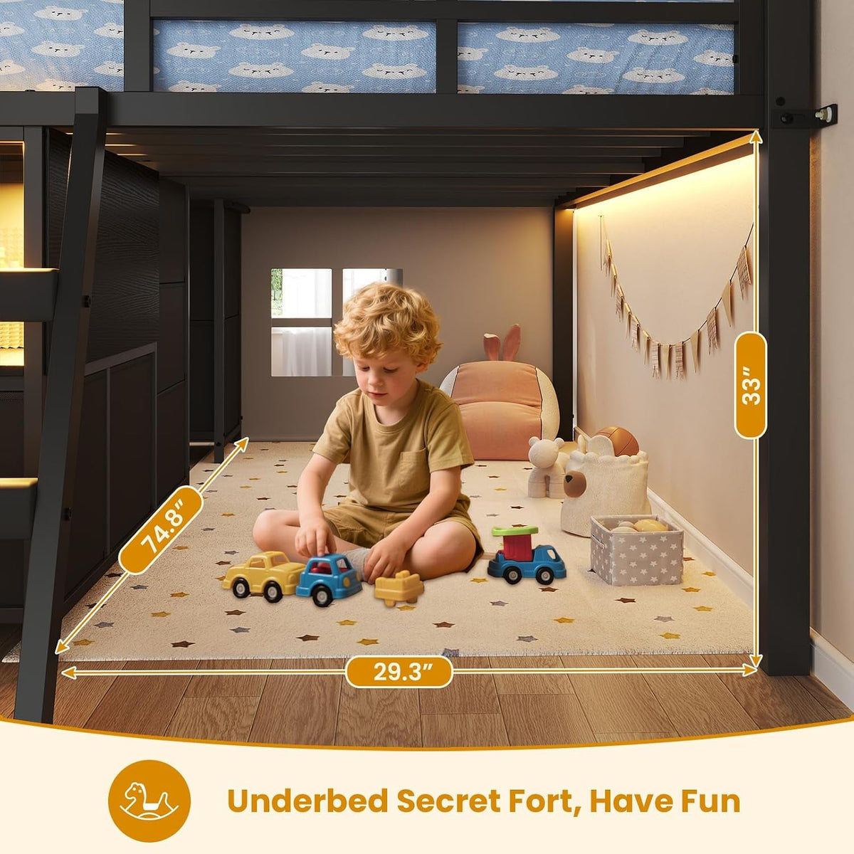 kids-low-loft-bed-full-with-7-drawers-bookcase-safety-guardrail