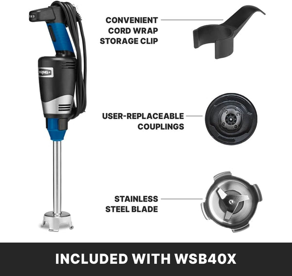 Commercial Quik Stix plus Immersion Blender, Variable Speed, 10 in Removable Shaft, for Professional Hand Blender for Kitchens & Restaurants, WSB40X6