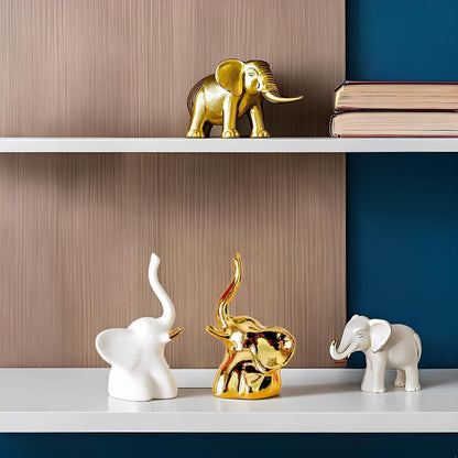 Home Decor Elephant Statues,1 Pair, Small Decorative Accents for Shelves, Livingroom and Bedroom, Gold and White7