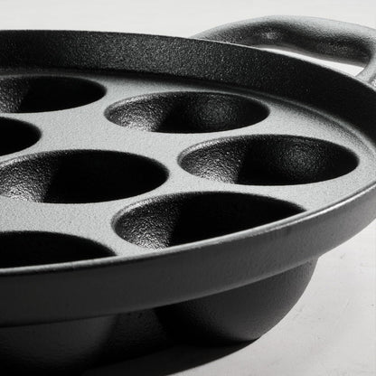 Utsava Pre-Seasoned Cast Iron 12-Hole Appam Pan | Appe Pan with Lid, Great for Paniyaram, Takoyaki and More8
