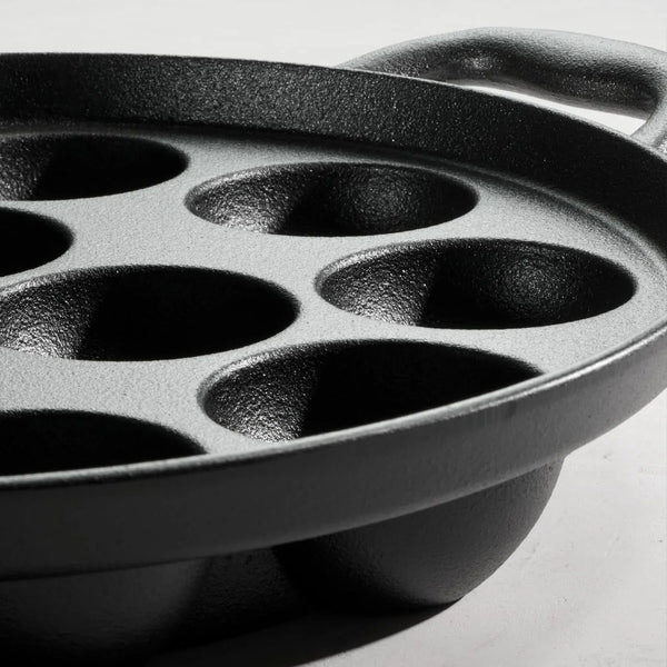 Utsava Pre-Seasoned Cast Iron 12-Hole Appam Pan | Appe Pan with Lid, Great for Paniyaram, Takoyaki and More8
