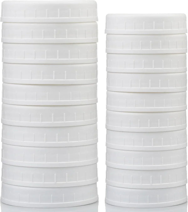 10 WIDE Mouth & 10 REGULAR Mouth Mason Jar Lids - 20 Pack Food Grade Plastic Mason Jar Caps for Ball, Kerr and More Canning Jars - Leakproof & Dishwasher Safe - White8