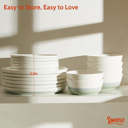 Plates and Bowls Sets,18 Pieces Modern Porcelain Dinnerware Set for 6 Handcrafted Uniqe Dinner Set Ceramic Dishware Dishes Microwave and Dishwasher Safe, Blue & Green7