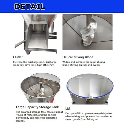 220V 3KW Powder Mixer Blender Mixing Machine Stainless Steel Plastic Mixer Mixing Capacity 220 Lbs Vertical Feed Mixing Machine for Dry Grain Granule4
